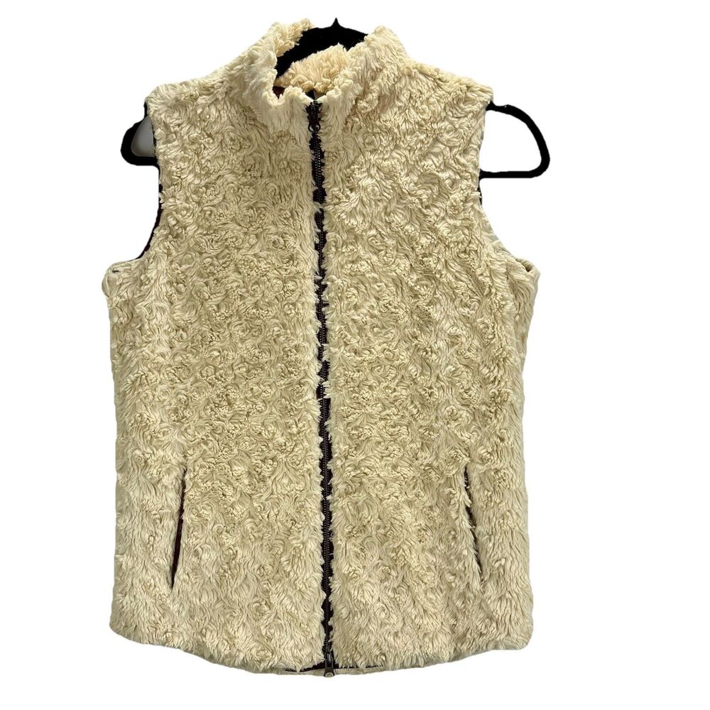 Hanna Andersson Women's XS Cream Faux Sherpa Vest With‎ Zippered Front & Pockets